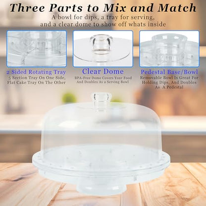 7in1 Rotating Multifunctional Acrylic Cake Stand with Lid & Cake Turntable | 12" Cake Turntable for Decorating Kit Serving Salad Bowl/Veggie Platter/Punch Bowl/Desert Platter - BPA Free - style: Multifunctional Cake Stand & Turntable