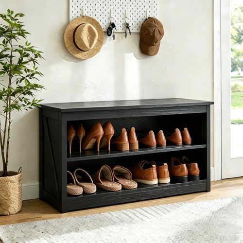 Shoe Bench, Entryway Seating Bench for Shoe Storage - color: Black