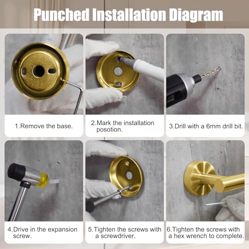 Bathroom Hardware Set, 7 Pcs Bathroom Towel Rack Stainless Steel Bath Hardware Kit Including 16" Hand Towel Bars, Toilet Paper Holders, Towel Rings, Robe Towel Hooks (Gold) - color: 7pcs-gold