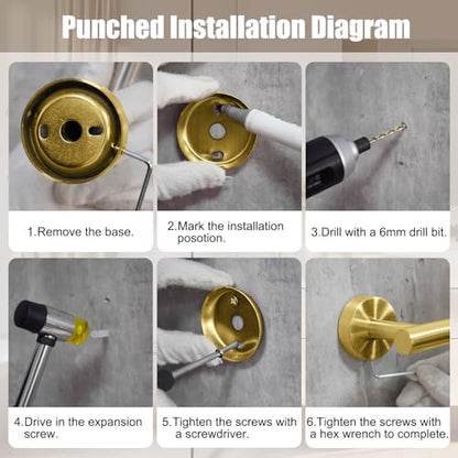 Bathroom Hardware Set, 7 Pcs Bathroom Towel Rack Stainless Steel Bath Hardware Kit Including 16" Hand Towel Bars, Toilet Paper Holders, Towel Rings, Robe Towel Hooks (Gold) - color: 7pcs-gold