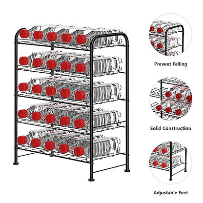 OYEAL Plastic Water Bottle Storage Rack 5 Tier Bottled Water Holder Organizer Freestanding Floor Small Beverage Soda Drink Stand Shelf for Kitchen Pantry Can Storage, Hold 30 Bottles, Black