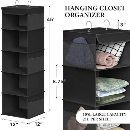 Simple Houseware 5 Shelf Hanging Closet Organizer, Black - color: Black, size: 5 Shelf