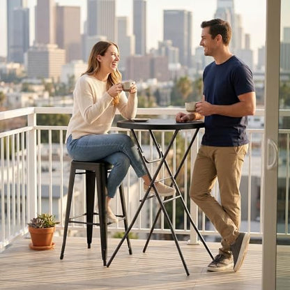 pollilar Cocktail Table 28in Portable Folding Bar Height Table, Compact Round High Top Plastic & Steel Bistro with Removable Legs, Indoor Outdoor RV Patio Catering Parties Commercial Events-Black - color: Black