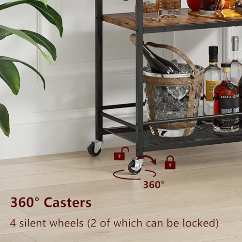 3 Tier Bar Cart, Small Beverage Cart, Mini Bar Cart with Wine Rack, Home Bar Serving Cart with Wheels for Kitchen Dining Living Room (Black, General) GBC507B - color: Black, size: General