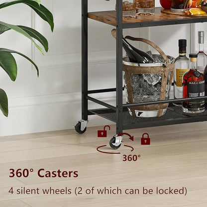 3 Tier Bar Cart, Small Beverage Cart, Mini Bar Cart with Wine Rack, Home Bar Serving Cart with Wheels for Kitchen Dining Living Room (Black, General) GBC507B - color: Black, size: General