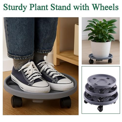 Rolling Plant Stand with Wheels 3 Pack 15.7 Inch Plant Caddy with Wheels Heavy Duty Plant Dolly Roller Base with Wheels Round Flower Pot Rack Holder Planter Trolley Tray, Grey - color: Grey, size: 15.7 inch