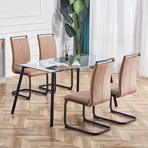 Baysitone Modern Dining Chairs Set of 2, Side & Kitchen Chairs with Faux Leather Padded Seat, High Back, for Dining, Kitchen, Living Room - Brown - color: Brown, size: Set of 2