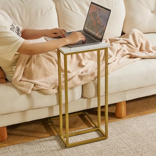 Aibiju Small Side Tables C Shaped, End Table, Small Table Stand for Living Room Bedroom, Little Bedside Table Faux Marble+Gold YD-TM051G - color: Marble Grain Tabletop+gold Legs