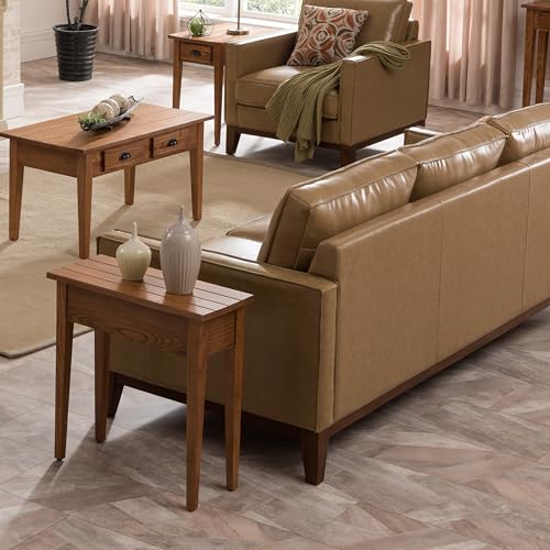 One Drawer Bin Pull Narrow Side Table, Solid Wood, Candleglow Brown, Perfect for Living Rooms, Bedrooms, and Small Spaces – Leick Home, 9010 - color: Candleglow