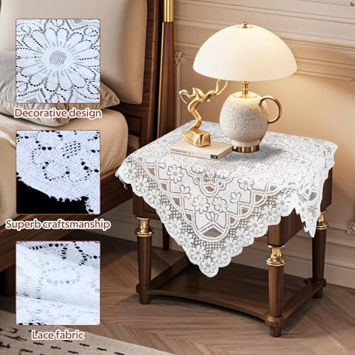 JJUNW Small Square Tablecloth, Lace Doilies, Beige Square Tablecloths Side Table Cover, Crochet Tablecloth for Round Coffee Table Topper Furniture 35 X 35 Inch