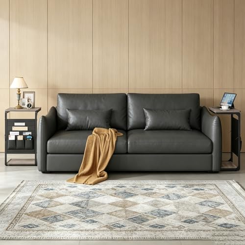 Couch End Tables Set of 2 Pack TV Trays Dinner Eating Tray Sofa Side Table Wood Pedestal TV Tables for Eating on Couch Side Trays that Slide Under Food Snack Small C Shaped Stand Living Room ET-P-GYW2 - color: Greige