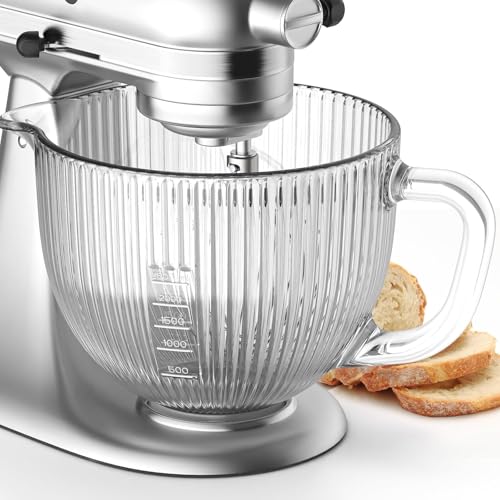 Cofun Glass Mixer Bowl for Kitchenaid Tilt-Head Stand Mixers 4.5-5 Quart | 5 Qt Mixing Bowl Replacement for KitchenAid with Measurement Markings, Handle - color: Glass
