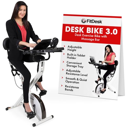 FitDesk Standing Exercise Bike Desk 3.0, Adjustable Height Indoor Cycling Trainer with Laptop Tray, Portable Stationary Fitness Desk for Home Office, Foldable Exercise Workstation, Supports 300 lbs - color: FitDesk 3.0