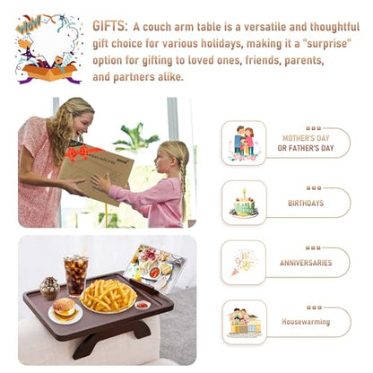 SINWANT Couch Arm Tray Table, Large Space 15.75"x 11.8" Bamboo Couch Armrest Table with 360° Rotating Phone Holder,Foldable Sofa Armrest Tray for Eating Snacks Drinks Remote Books - color: Large Walnut