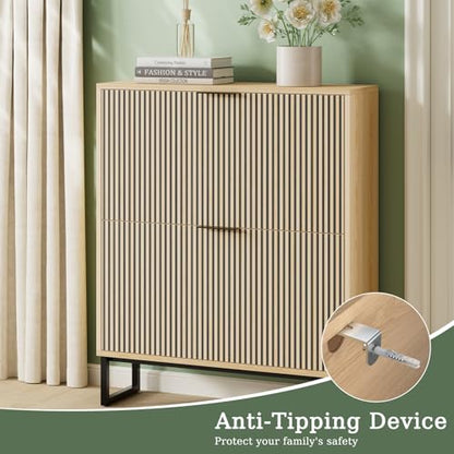 Shoe Cabinet Storage Entryway Slim, Shoe Organizer Cabinet with 2 Flip Drawers, Modern Freestanding Hidden Shoe Rack for Entryway, Natural Wood - size: 2 Flip Drawers