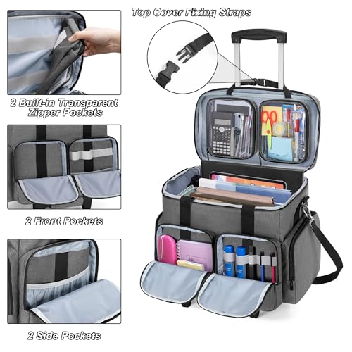 CURMIO Rolling Teacher Tote Bag with Padded Laptop Compartment for up to 15.6 Inches Laptop, Wheeled Teacher Bag for Teaching, Office, Craft, Gray - color: Gray