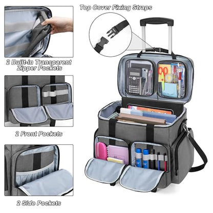 CURMIO Rolling Teacher Tote Bag with Padded Laptop Compartment for up to 15.6 Inches Laptop, Wheeled Teacher Bag for Teaching, Office, Craft, Gray - color: Gray