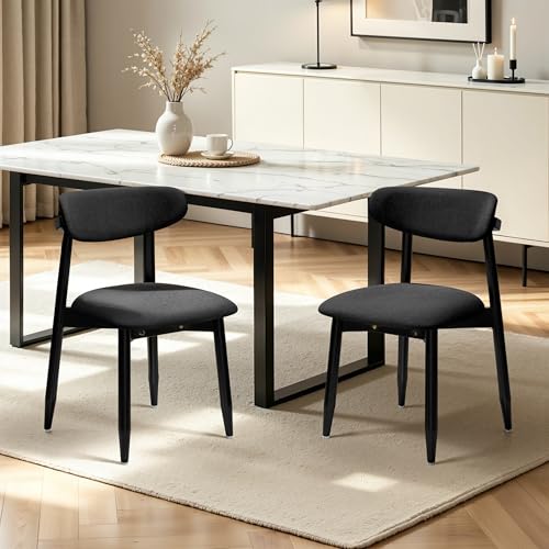 CHUN YI Dining Chairs Set of 4, Upholstered Solid Wood Dining Room Chairs, Mid Century Modern Fabric Kitchen Chairs with Ergonomic Curved Back, Black (Only Chairs) - color: Black, size: Set of 4