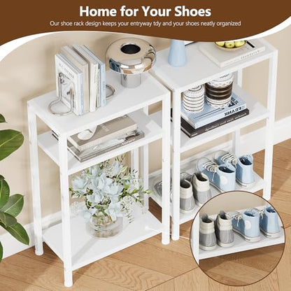 Heybly Small Narrow Side Table for Small Space, Thin Bedside TableHET006WT1 | Thin Bedside Table, Slim Sofa Table, 26.4" Tall Nightstand, Couch Table for Living Room, Bedroom, Balcony, White - color: White-adjustable Height