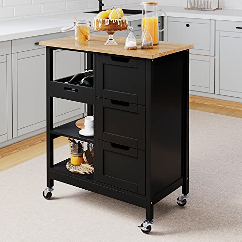 YITAHOME Kitchen Island with Storage, Kitchen Cart for Home, Rolling Serving Utility Trolley Cart on Wheel with 3 Drawers and 3 Storage Shelves, Kitchen Serving Cart for Dining Room, Bar, Black - style: 26.7"W Black