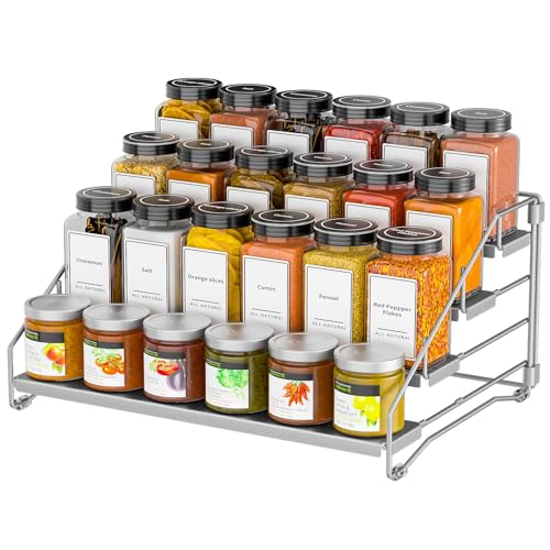BOIVSHI 4 Tier Spice Rack for Cabinet, Spice Rack Organizer, Depth Adjustable Spice Organizer for Countertop, Cupboard, Pantry, Seasoning Shelf, Metal, Gray (1 Pack) - color: Gray, size: 1 Pcs