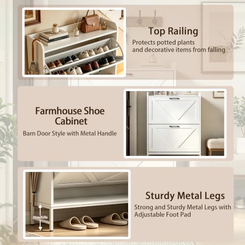 Shoe Cabinet with 2 Flip,Shoe Cabinet Storage,Shoe Organizer Cabinet,White | Hidden Wood Shoe Cabinet,reestanding Shoe Rack Cabinet for Entryway Hallway - color: White