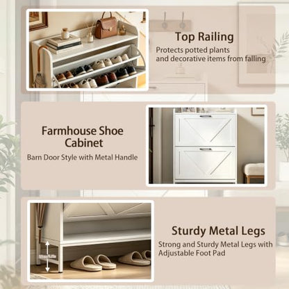 Shoe Cabinet with 2 Flip,Shoe Cabinet Storage,Shoe Organizer Cabinet,White | Hidden Wood Shoe Cabinet,reestanding Shoe Rack Cabinet for Entryway Hallway - color: White