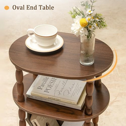 MaxSmeo Small Side Table, 3-Tier Small End Table, Modern Oval Night Stand Accent Table for Living Room, Bedroom, Walnut Brown - color: Walnut Brown