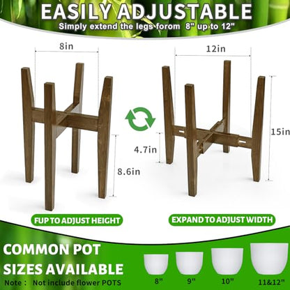 Plant Stand Indoor, Adjustable Bamboo Plant Holder, Modern Flower Pot Holder Rack, Plant Shelf, Fits 8 to 12 Inches Potts (Pot & Plant Not Included)