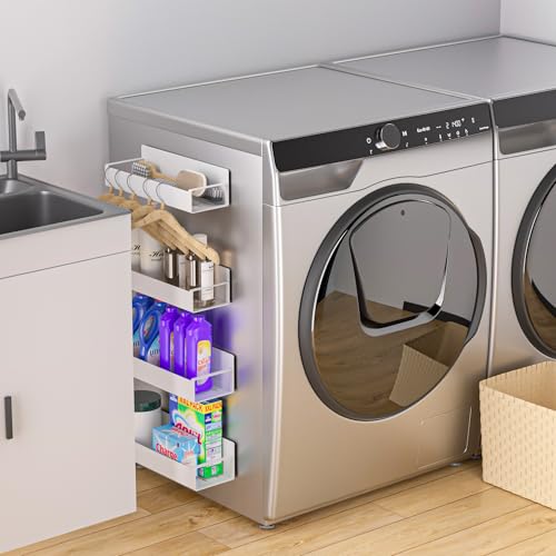 Vetacsion 4 Pack Magnetic Laundry Organizer, Heavy Duty Magnetic Shelf For Washer And Dryer, White, Iron