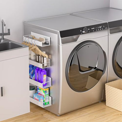 Vetacsion 4 Pack Magnetic Laundry Organizer, Heavy Duty Magnetic Shelf For Washer And Dryer, White, Iron