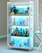 AODK Display Case with LED Lights, Display Cabinet with Glass Storage Shelves, 4-Tier Curio Cabinet for Collectibles with Open Shelf, White Book Shelf - color: White