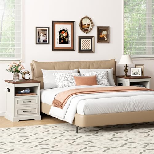 18" Farmhouse Accent Nightstand with Charging Station, Brown | End Table with 3 Drawers Storage, Side Table, Bedside Cabinet for LivingRoom Bedroom Office - color: Brown