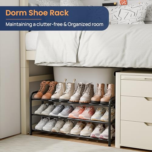 ENJOYBASICS 3 Tier Expandable Shoe Rack for Closet, Free Standing Metal Shoe Shelf Storage Organizer Holder 12 Pairs, Adjustable Width Shoe Rack for Entryway Small Space, Black - size: 3 Tier (6-12 Pairs)