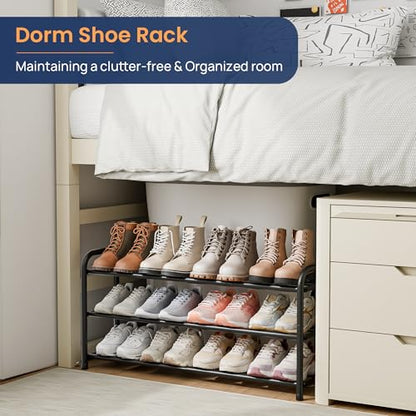 ENJOYBASICS 3 Tier Expandable Shoe Rack for Closet, Free Standing Metal Shoe Shelf Storage Organizer Holder 12 Pairs, Adjustable Width Shoe Rack for Entryway Small Space, Black - size: 3 Tier (6-12 Pairs)