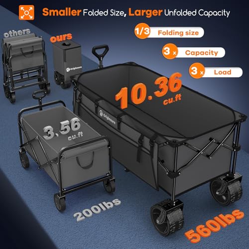 Originsure 300L Collapsible Beach Wagon Cart with Big Wheels, 560lbs, Grey | 48" Foldable Utility Wagon,7" All-Terrain Wheels,Heavy Duty Frame,Compact&Space-Saving,for Camping,Sports,Grocery,Garden - color: Gray