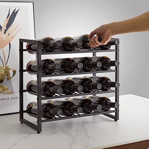 IBUYKE Metal Wine Racks Countertop,16 Bottles Wine Bottle Holder,TMJ903H | 4 Tiers Wine Rack Wine Rack Freestanding Wine Storage Cabinet for Home Kitchen Pantry Wine Cellar Bar - size: 16 Bottle