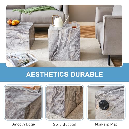 15.7" H Square Compact Coffee Table,Small Cube End Table,Modern Side Table with Stylish Faux Marble Pattern,Minimalist Accent Table for Living Room,Office,Apartment,Nightstand(Grey,15.7") - color: Grey,15.7"h
