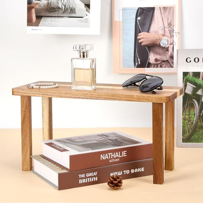 ORIGACH 2 Pcs Wooden Desktop Organizer Shelf - 15x6.1x7.8in Mini Counter Riser, Compact Display Stand for Desk, Kitchen, Bathroom & Coffee Table