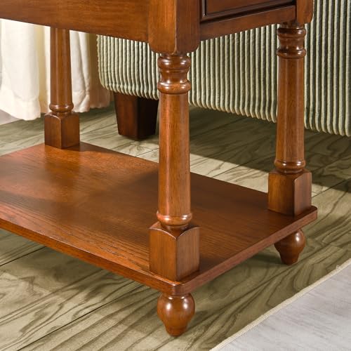 Narrow End Table with Drawer and Storage Shelf, Solid Wood Sofa Side Tables, Slim Beside Table-, Telephone for Small Spaces, Living Room, 22"L x 13"W x 22.7"H No-tools Assembly Caramel Brown BBJ004DR - color: Caramel Brown