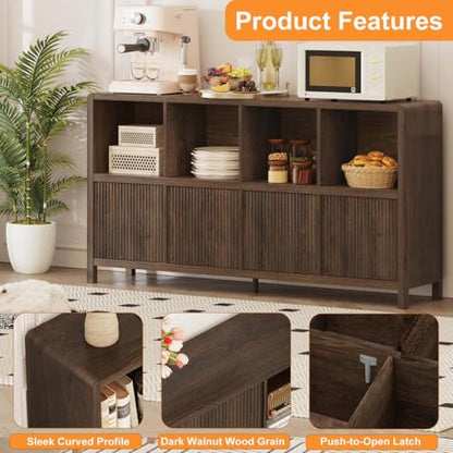TV Stand with Storage and 8 Cube Bookshelf with 4 Doors for Living Room Bedroom (Dark Walnut)