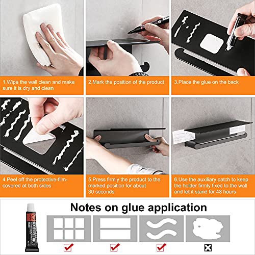 DUFU Paper Towel Holder Wall Mount for Kitchen, Black | Self-Adhesive Paper Towel Holder with Shelf for Bathroom, Anti-Rust Aluminum, No Drill or Wall-Mounted with Screws - color: Black