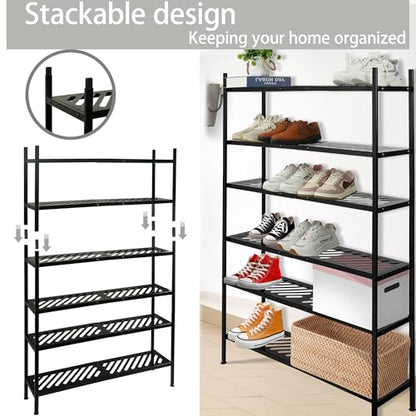 Shoe Rack, 4-Tier FreeStanding Shoe Shelf Stand, Stackable Shoe Storage Organizer for Closet, Holds up to 20-24 Pairs of Shoes for Entryway, Garage, Front Door Entrance, Metal, Black - size: 4 Tier