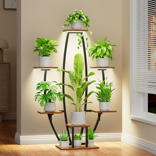 JUSTOGO Plant Stand Indoor with Grow Lights, 7 Tiered Corner Plant Shelf | Full-spectrum Grow Lights, 7-Tier Space-saving Design, Holds Multiple Plants, Perfect for Indoor Gardening, Home Decor