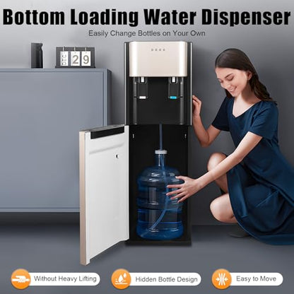 F880 Floor Standing Beverage Tower, Lower Cabinet Loading Hot and Cold Water Station, 450W Heating w/Cup-Push Spout for Kitchen, Lounge & Front Desk (Gold) - color: Gold