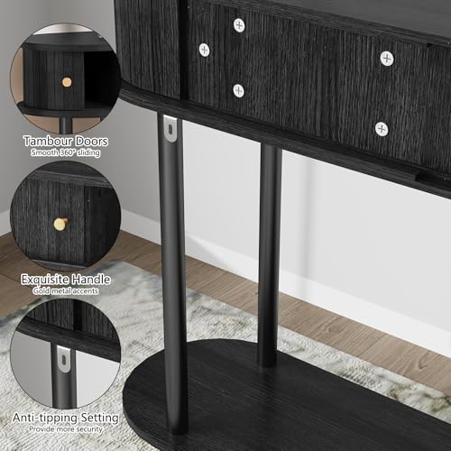 ARTPOWER 47.2" Modern Entryway Table with Wood Tambour Door, Accent Behind Couch Sofa Console with Storage, Fluted Side Table for Hallway, Living Room, Foyer, Black - color: Black