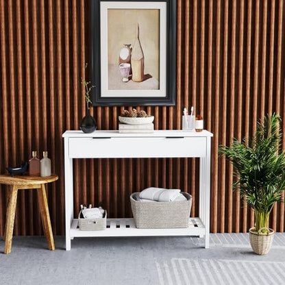TaoHFE White Narrow Console Table with Drawer Storage Shelf, Modern Wooden Entryway Sofa Table, 39 Inch Slim Behind Couch Table, Side Display Console Table for Living Room,Office,White - color: White