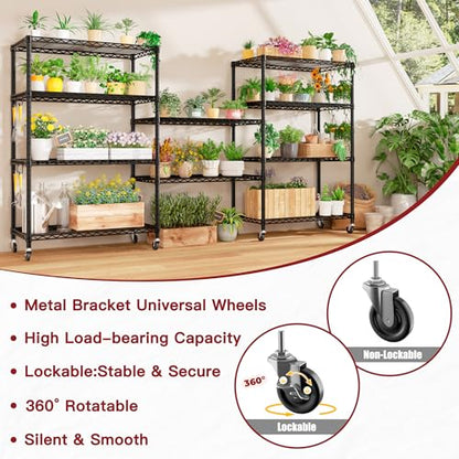 PrimeZone 74''H Wire Shelving 1250lbs 5 Tier Storage Shelves with Wheels NSF Certified Heavy Duty Steel Metal Shelf Adjustable Rolling Rack Kitchen Garage Closet Pantry Laundry 74''HX36''WX14''D 2PCS - size: 36" W x 14" D x 74" H