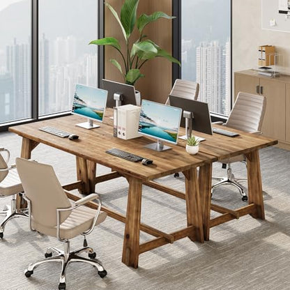 LITTLE TREE 63" Solid Wood Office Desk, Farmhouse Executive Computer Desk, Large Work Writing Table, Rustic Brown Home Office Workstaticon, Business Furniture