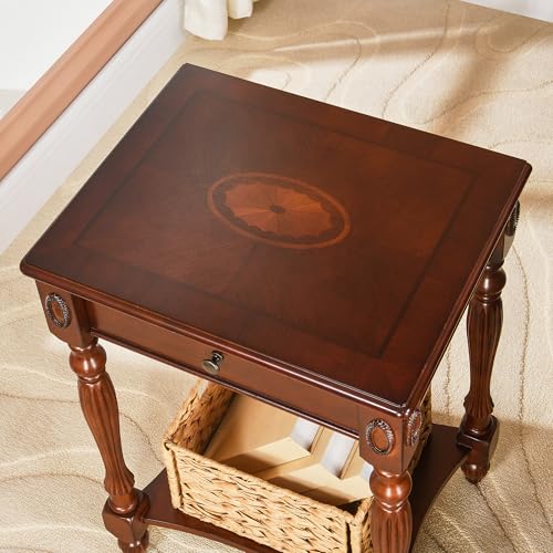 Narrow End Side Table with Drawer and Storage Shelf Set of 2, Sofa Beside Table,No-Tools Assembly Antique Wood Nightstand for Living Room,Small Space, 27.6”H x 19.7”L x 15.7”W Cherry Walnut GBJ1533WD - color: Cherry Walnut Set of 2